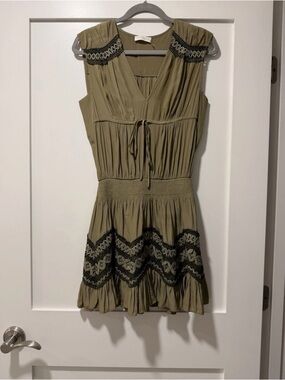 Ramy Brook Olive Mini Dress with Black Embroidered Trim